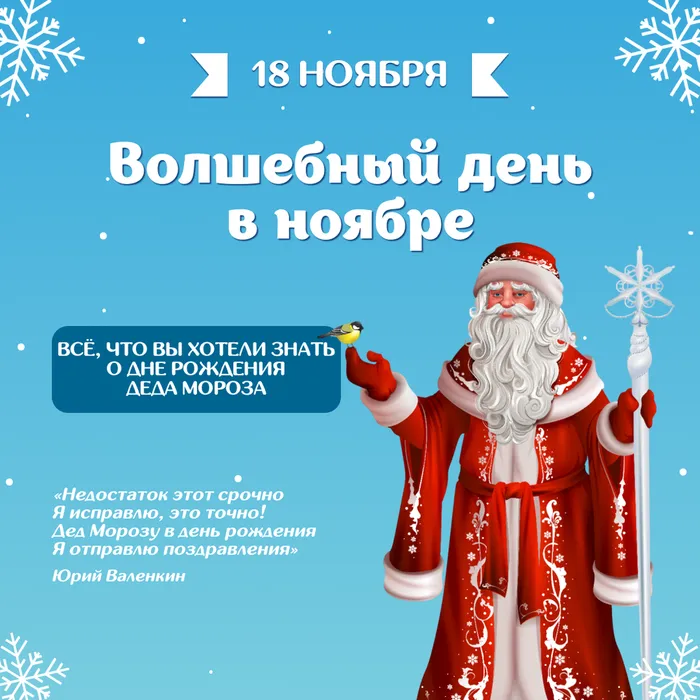 18 ноября – День рождения Деда Мороза: история, традиции, мероприятия