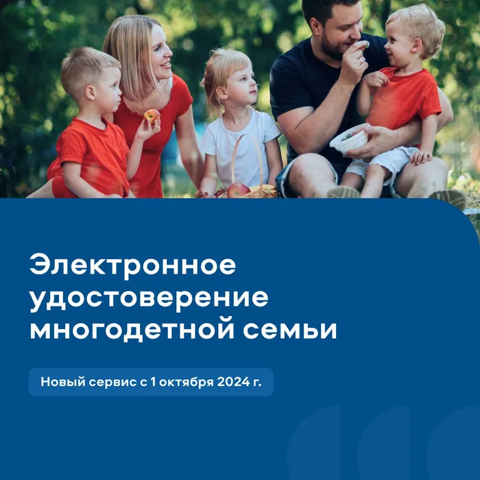 Удостоверение многодетной семьи: 1 октября 2024 года стартует пилотное внедрение цифрового документа